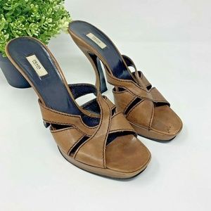 Vintage Prada Heels Brown Slip On Open Toe Sandals